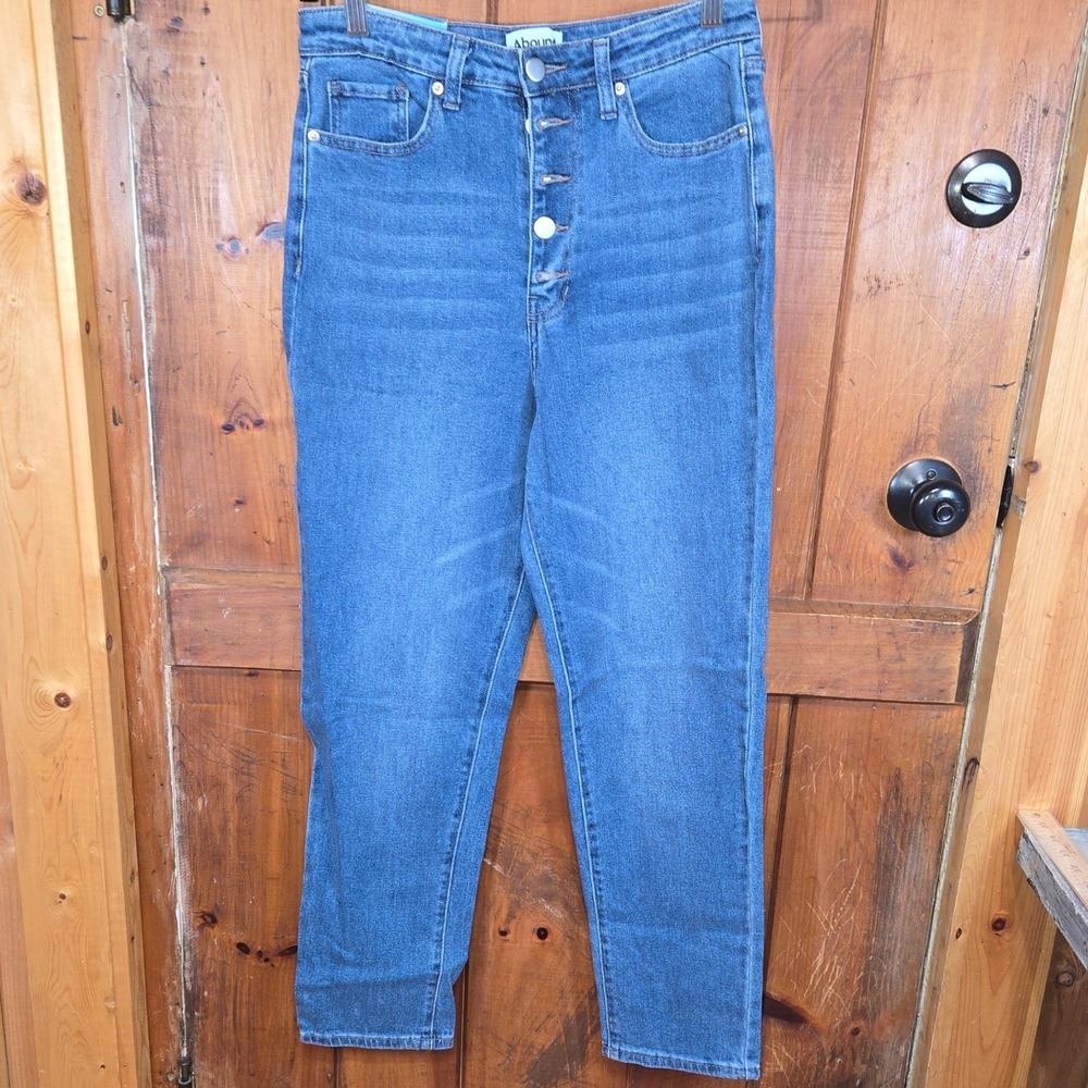Abound Women 26 Mom Jean High Rise Button Fly Medium Wash Blue Denim Sustainable